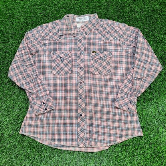 Vintage 80s Wrangler Pearl-Snap Hippie Shirt L/XL 23x28 USA - Picture 1 of 10